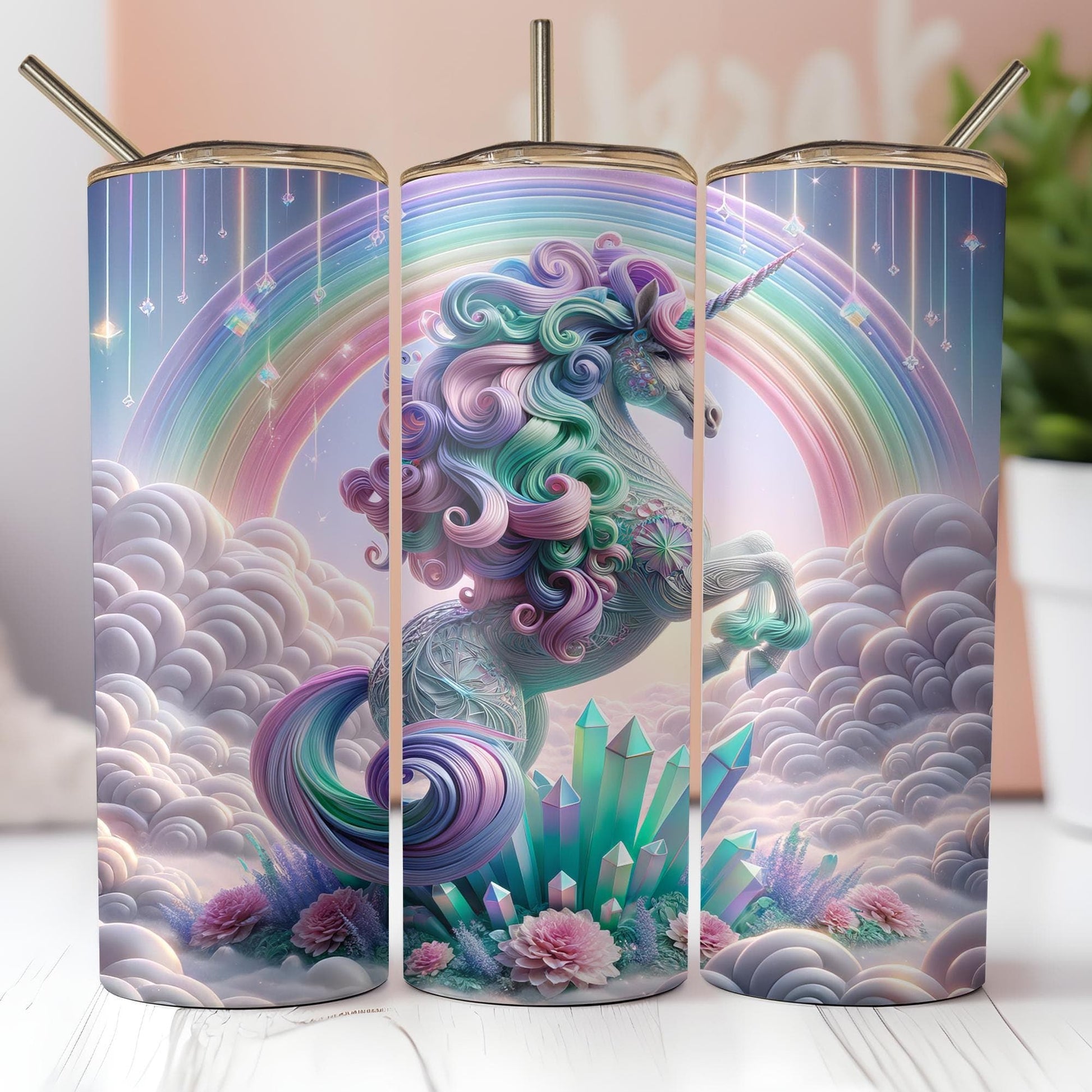 a picture of a unicorn with a rainbow in the background
