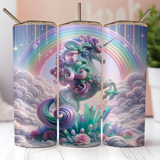a picture of a unicorn with a rainbow in the background