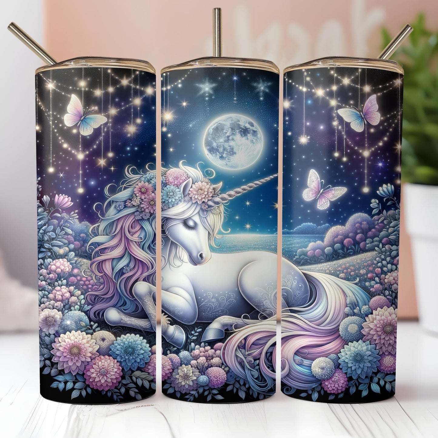 a set of three lighters with a picture of a unicorn on it