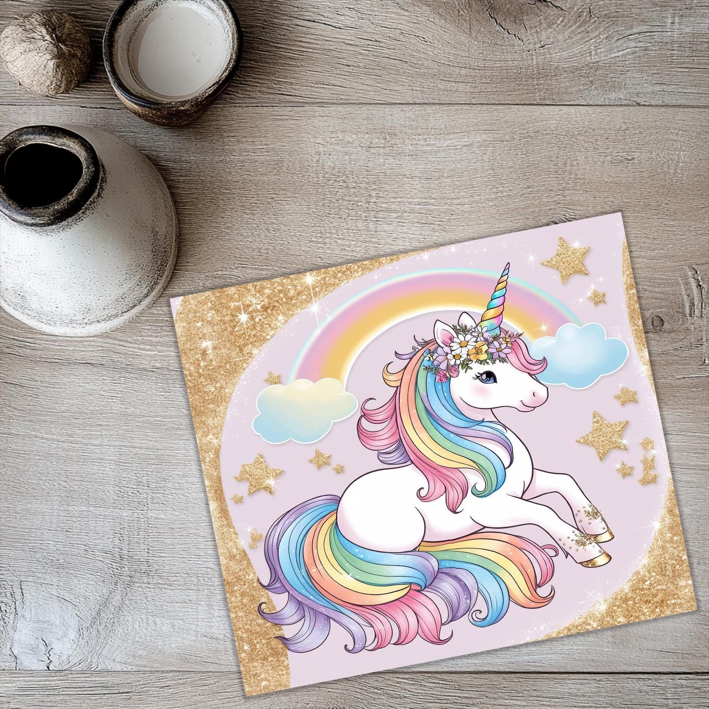 a picture of a unicorn with a rainbow on it