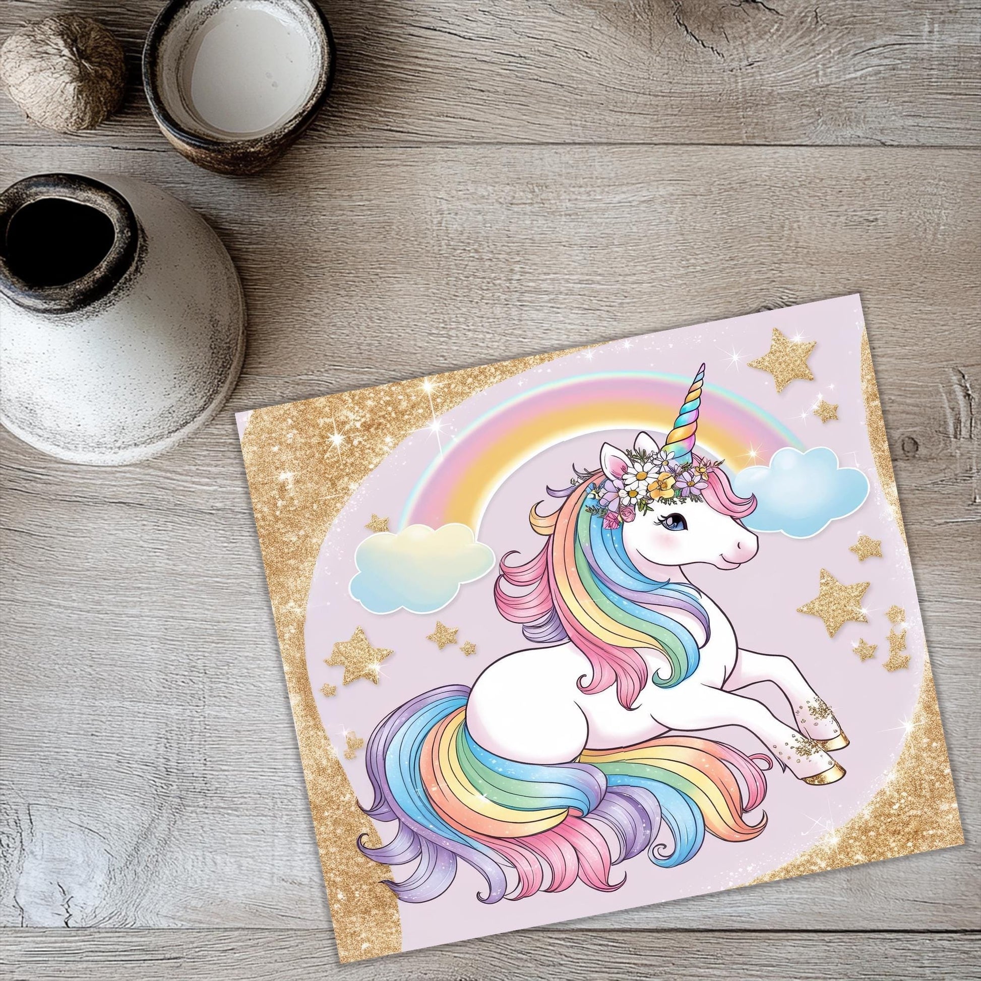 a picture of a unicorn with a rainbow on it