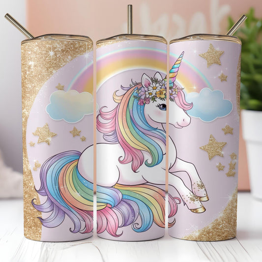 a group of three unicorn tumblers sitting on top of a table