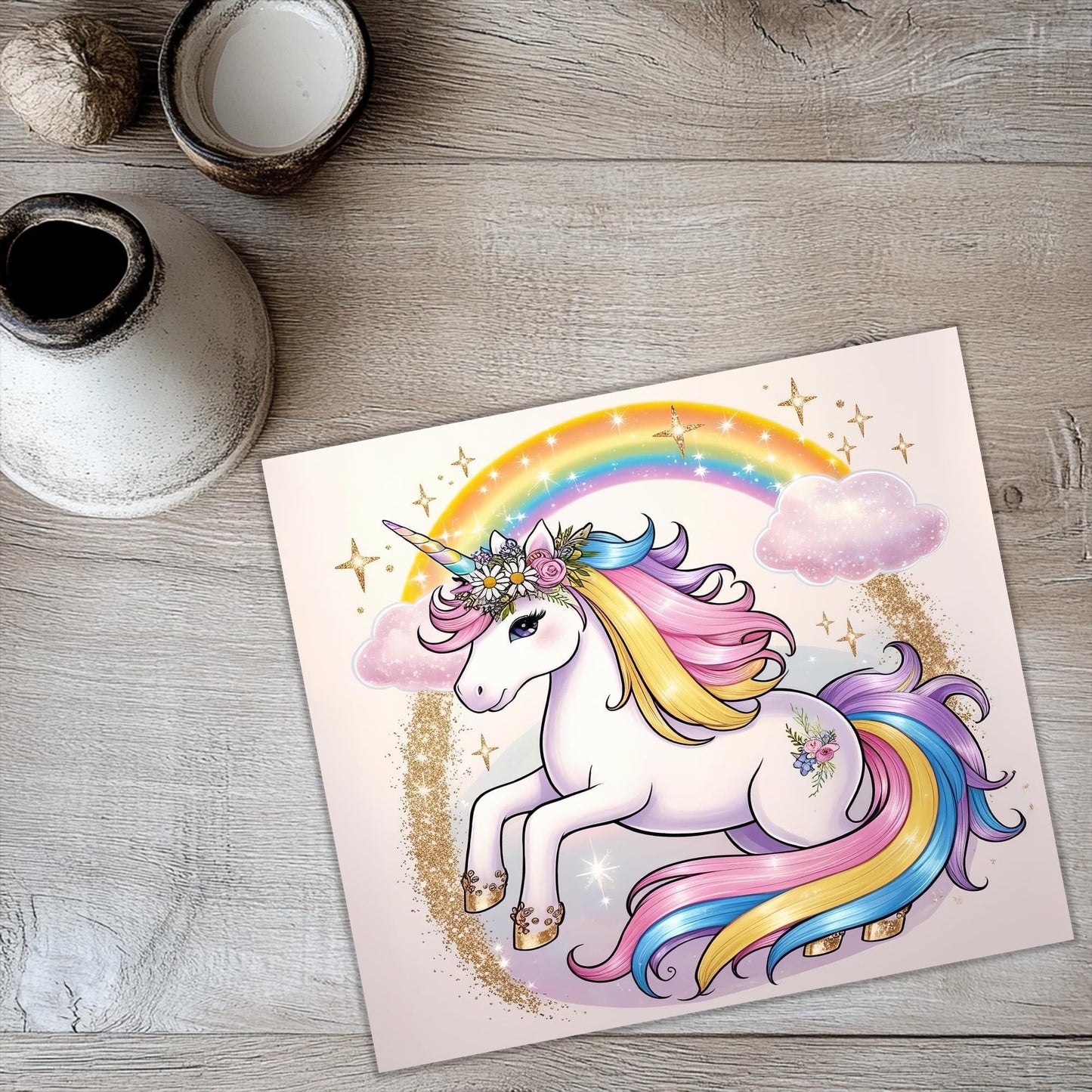 a picture of a unicorn with a rainbow on it