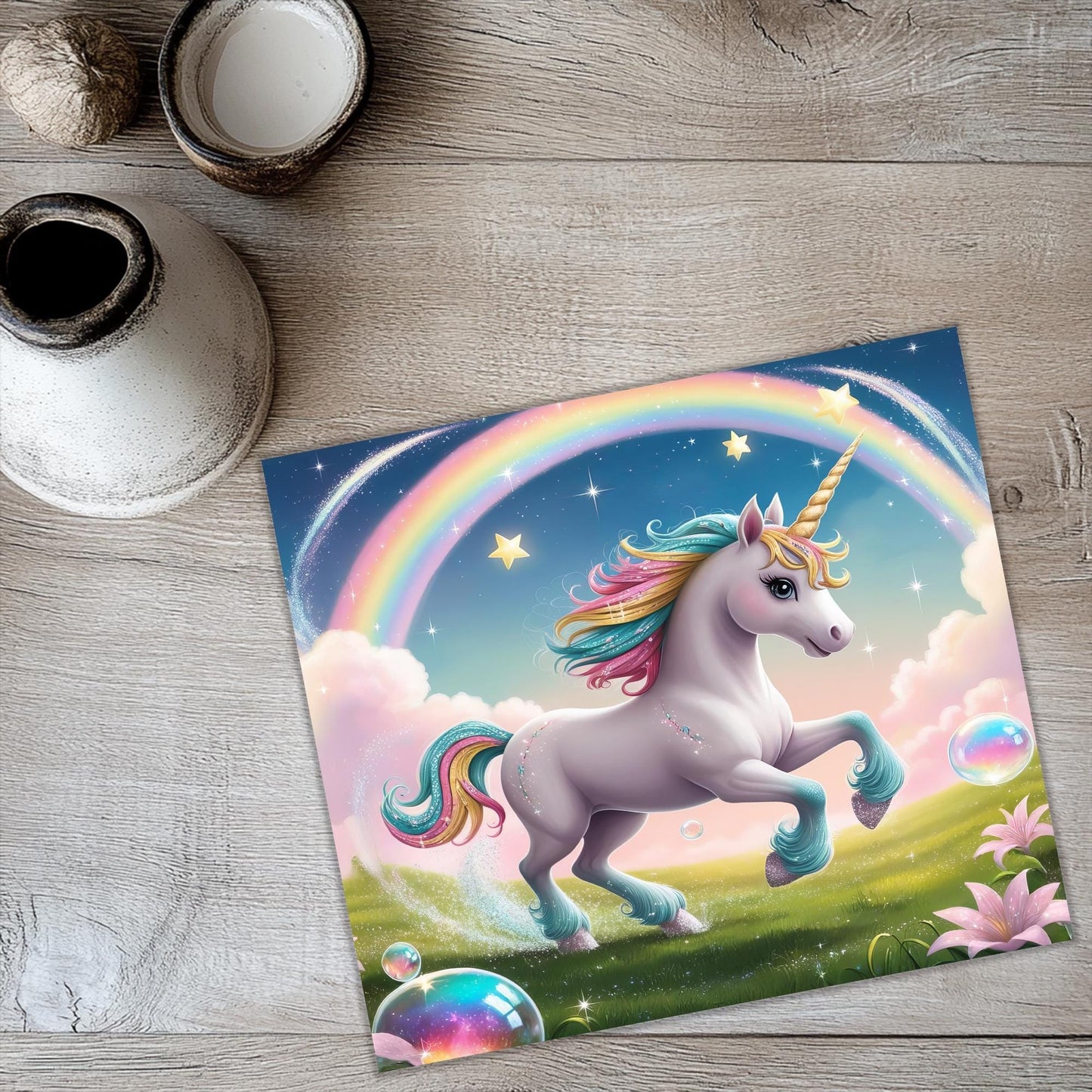 a picture of a unicorn with a rainbow in the background