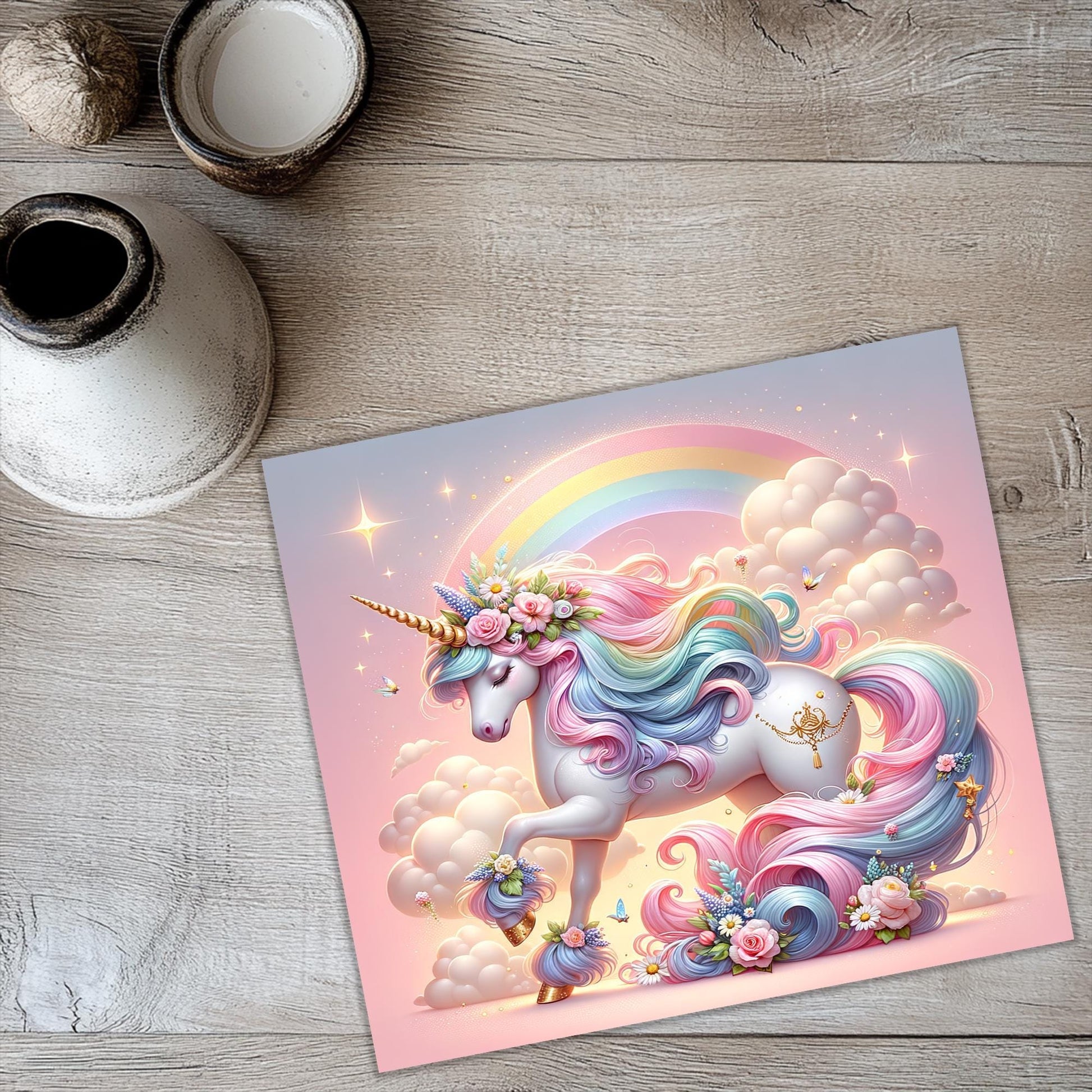 a picture of a unicorn with a rainbow in the background