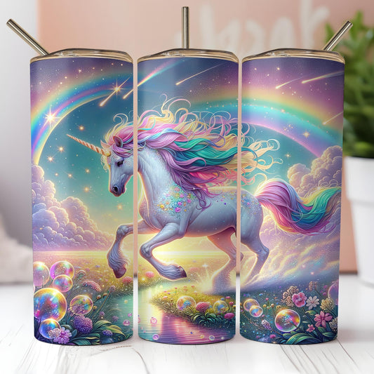 a picture of a unicorn with a rainbow in the background