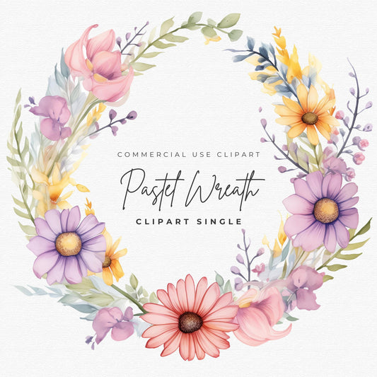 Pastel Wildflower Wreath Clipart Single