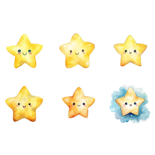 Watercolor Moon Star and Clouds Clipart
