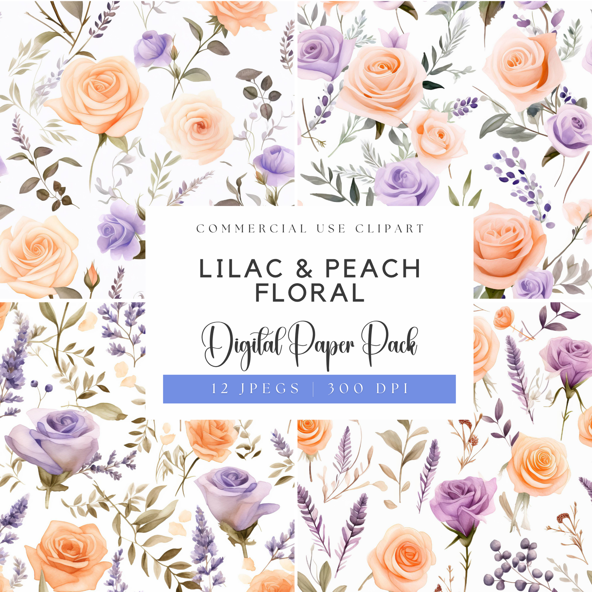 a floral background with the words lilac and peach floral digital paper pack
