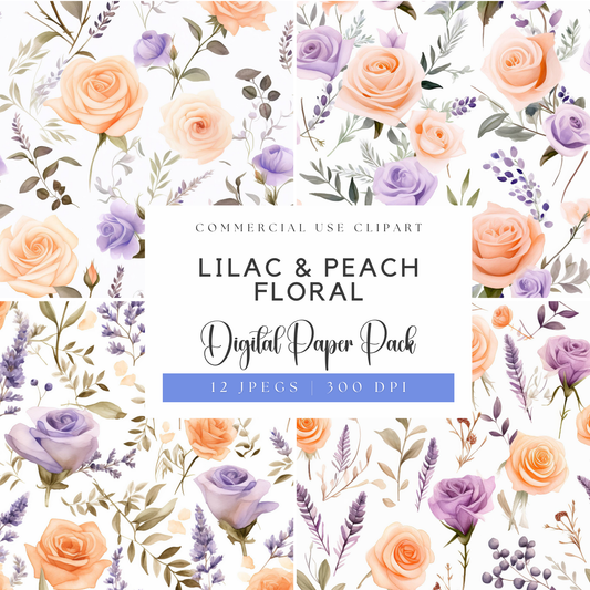 a floral background with the words lilac and peach floral digital paper pack