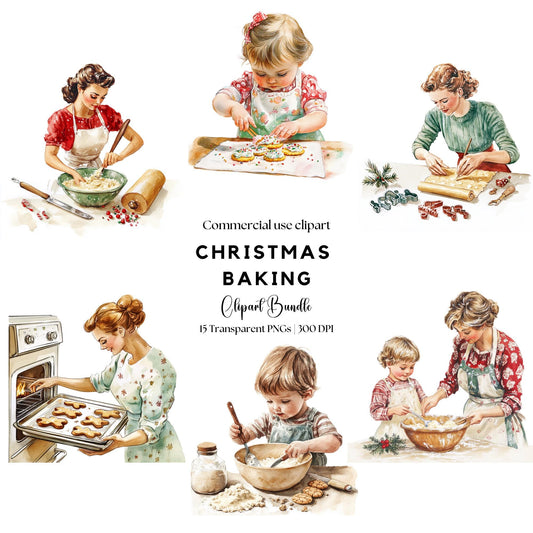 Watercolor Christmas Baking Clipart