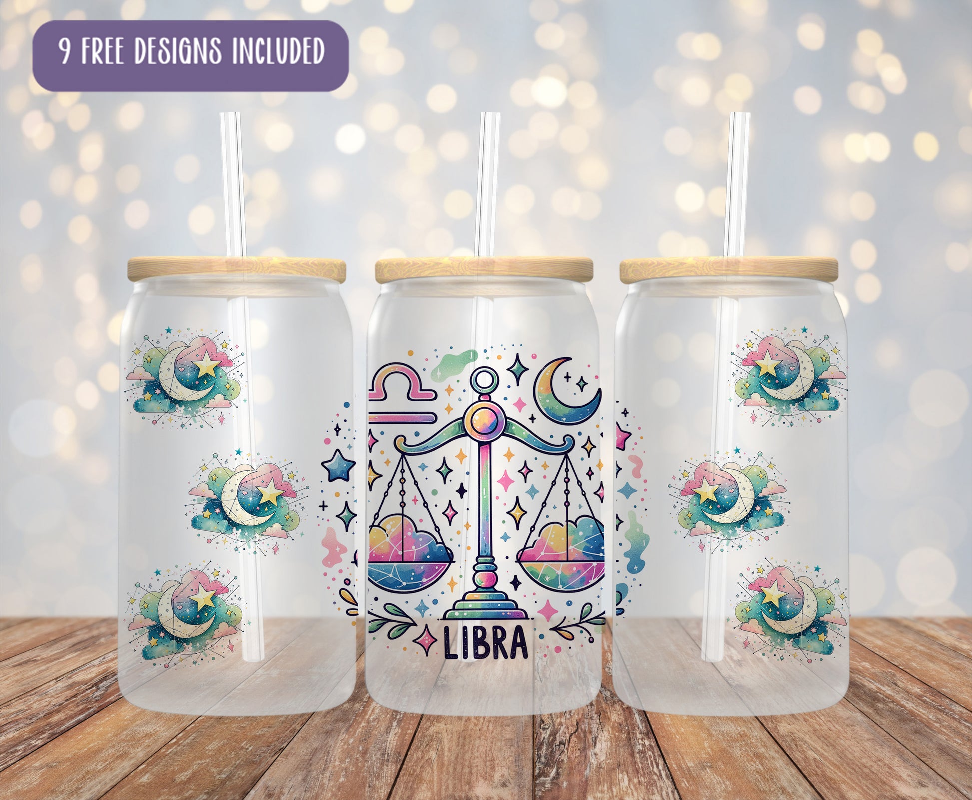 three plastic cups with a design on them