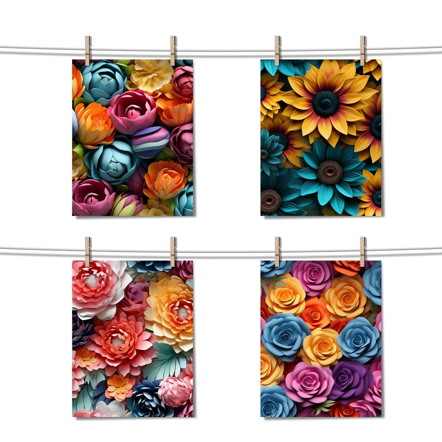 3D Flower Seamless Pattern Digital Papers