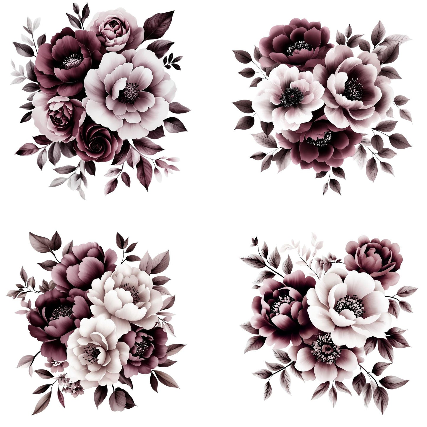 Clipart floral en acuarela de color rosa intenso