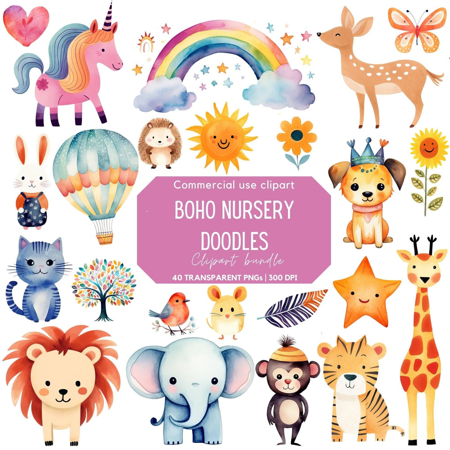 Watercolor Nursery Doodle Clipart