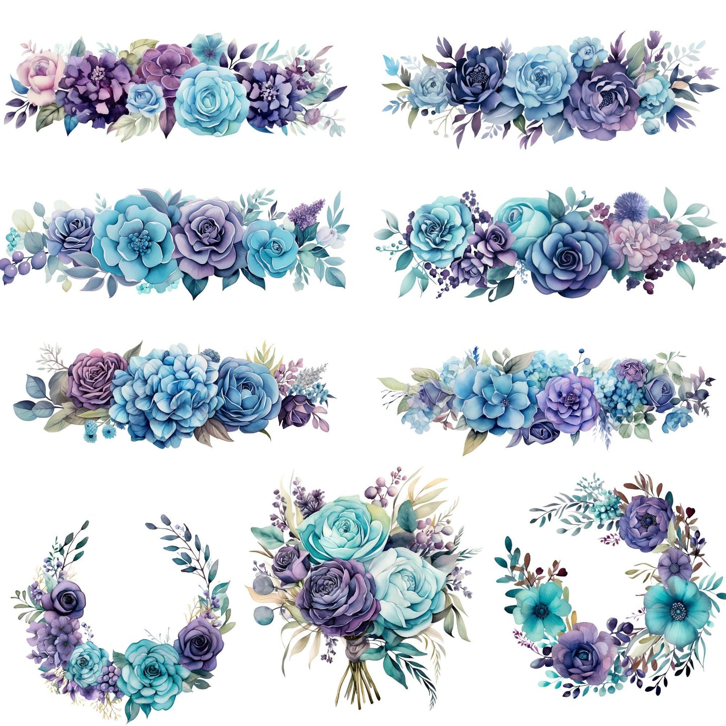 Purple and Teal Wedding Floral Clipart