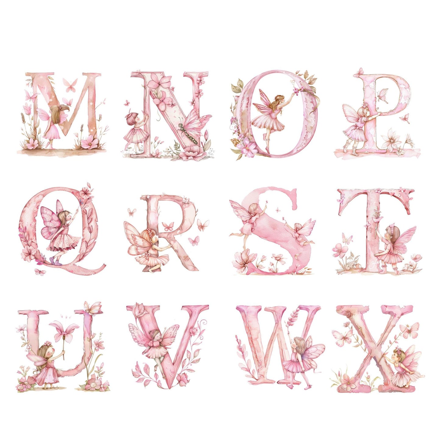 Pink Fairy Alphabet Clipart