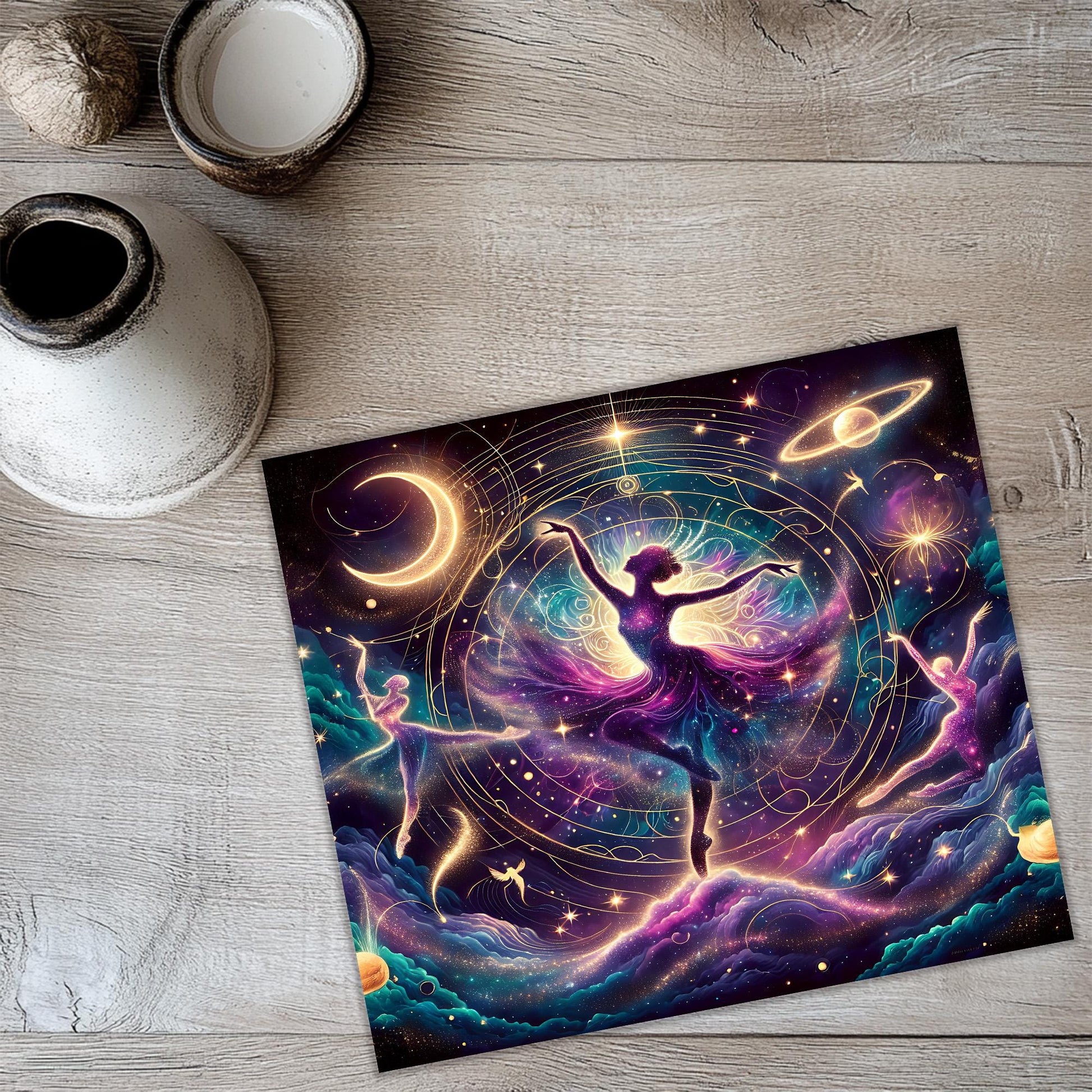 a painting of a ballerina dancing in space