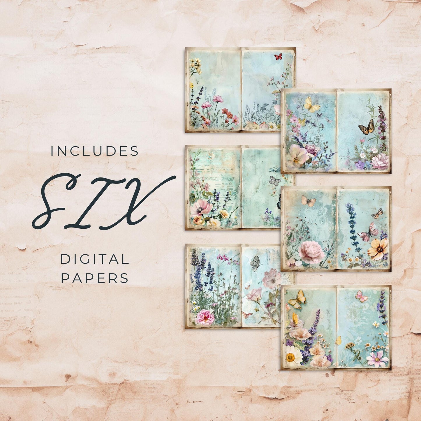 Páginas del diario basura con motivos florales de jardín pastel, vol. 1