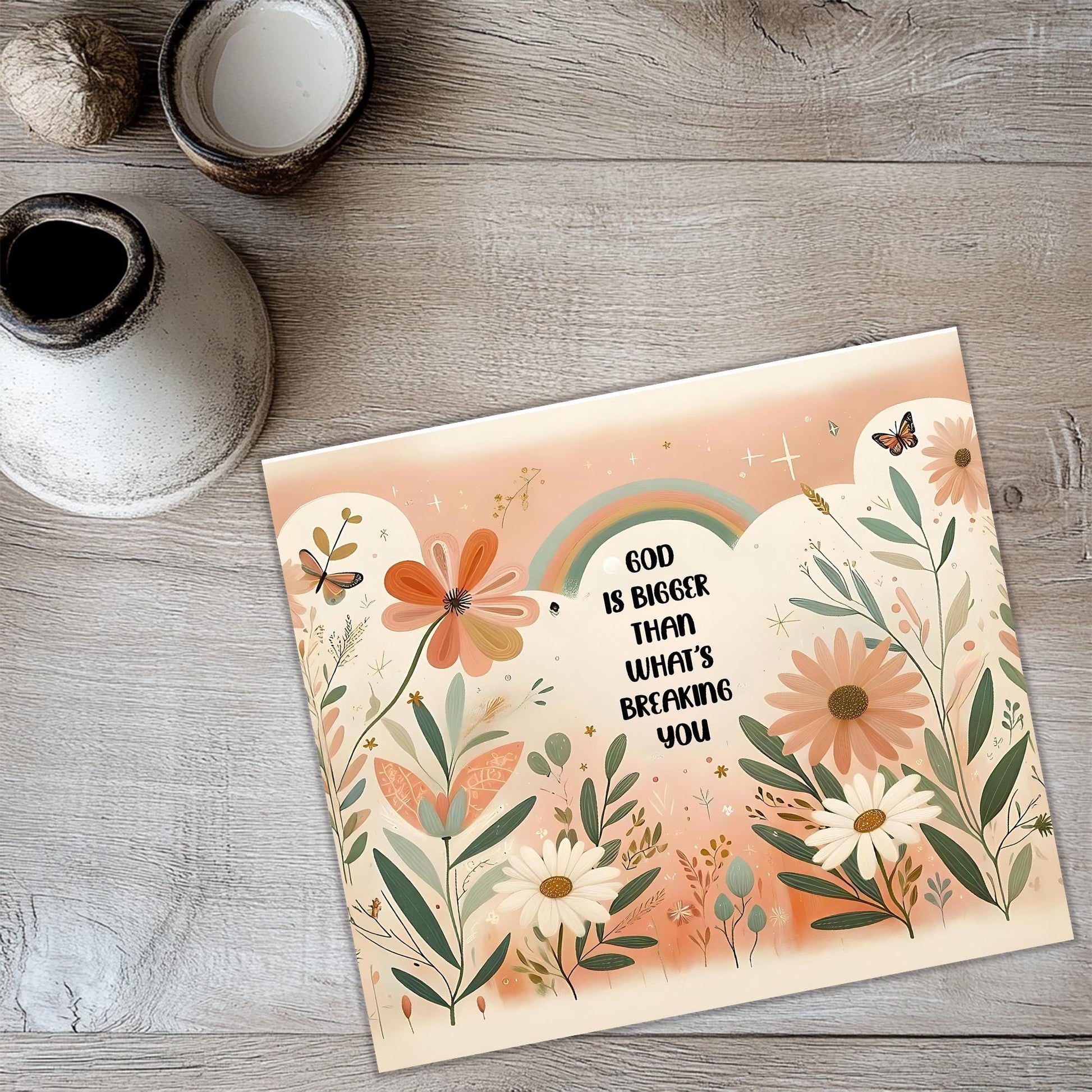a card with a picture of flowers and a quote