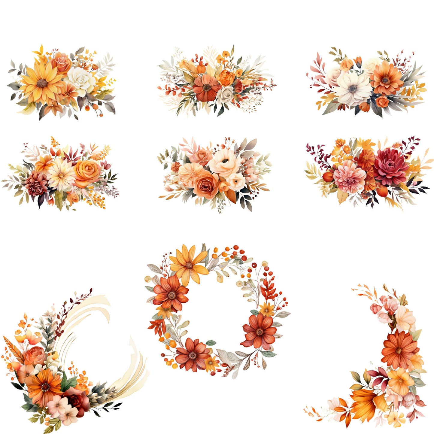 Clipart floral de otoño en acuarela