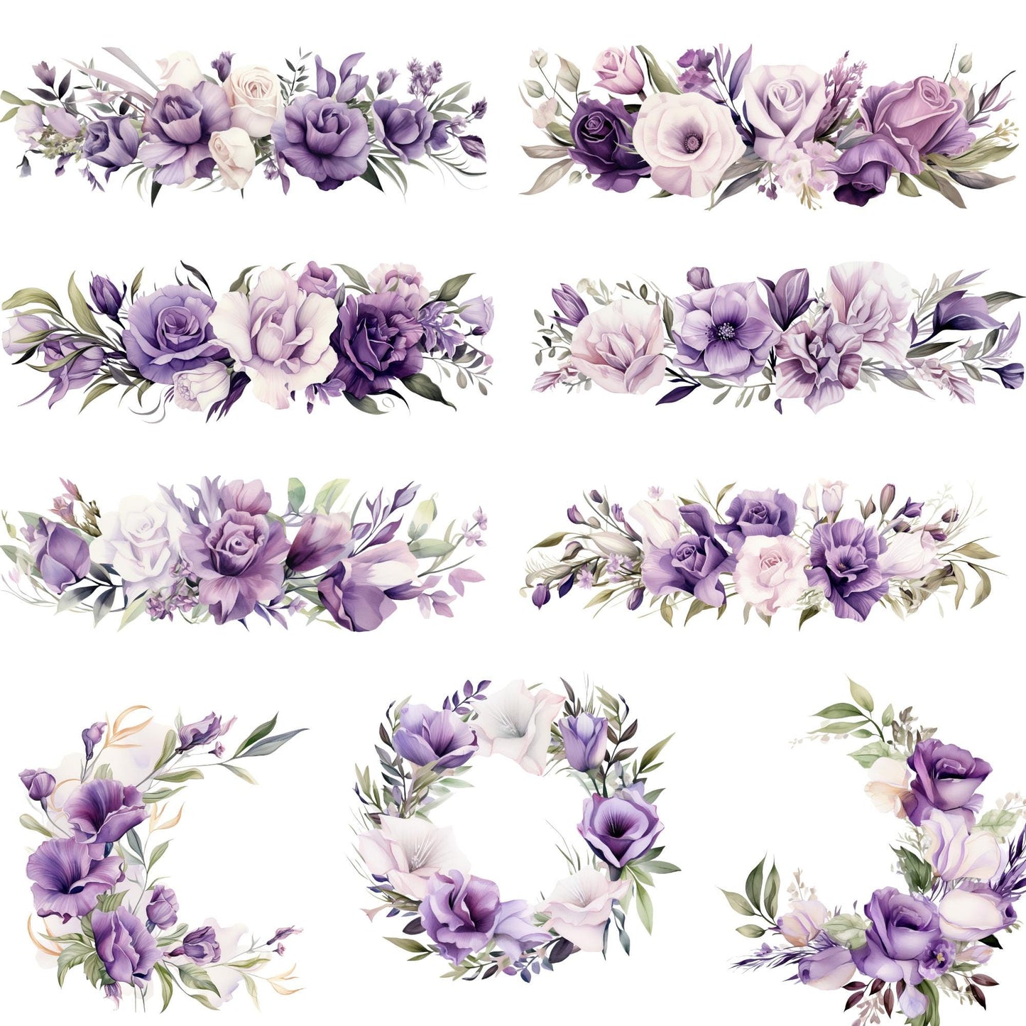 Clipart floral morado claro y oscuro
