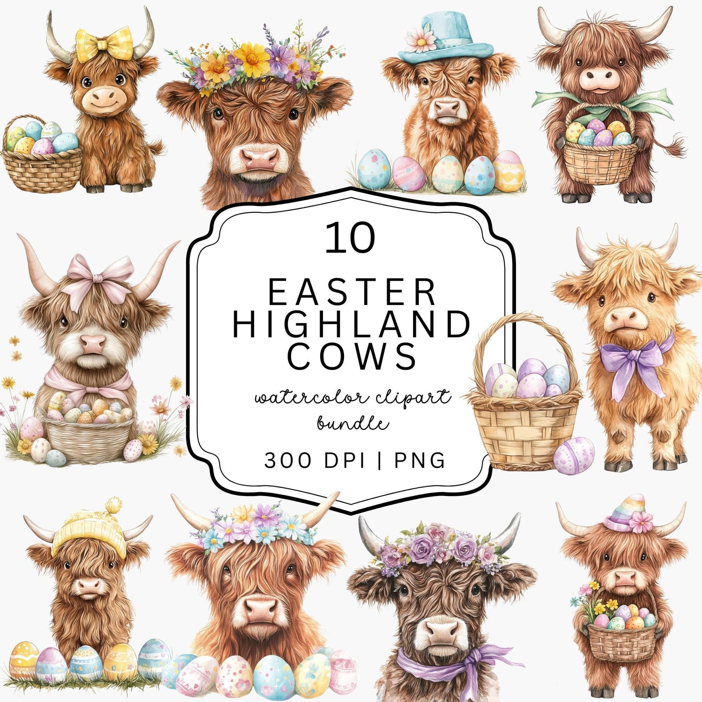 Easter Highland Cow Clipart
