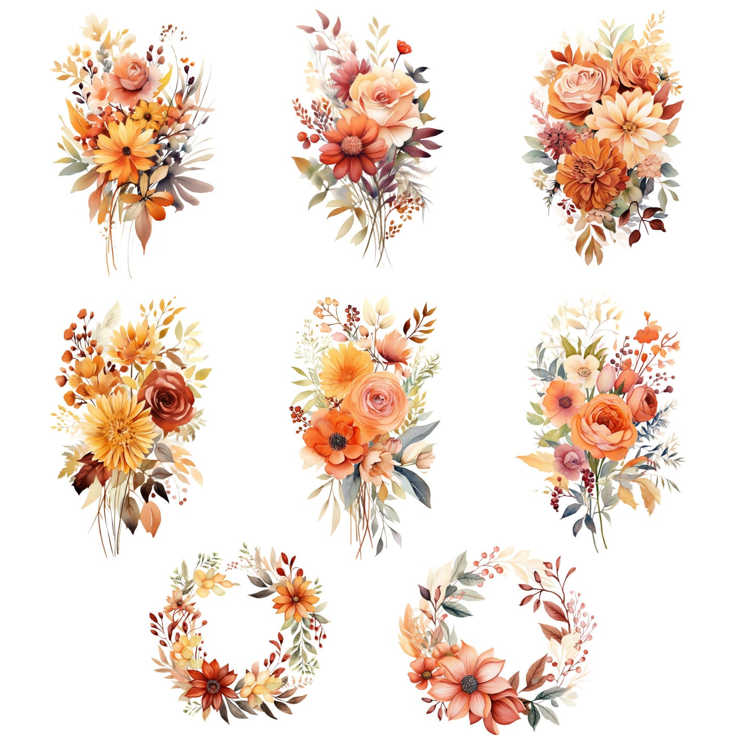 Clipart floral de otoño en acuarela