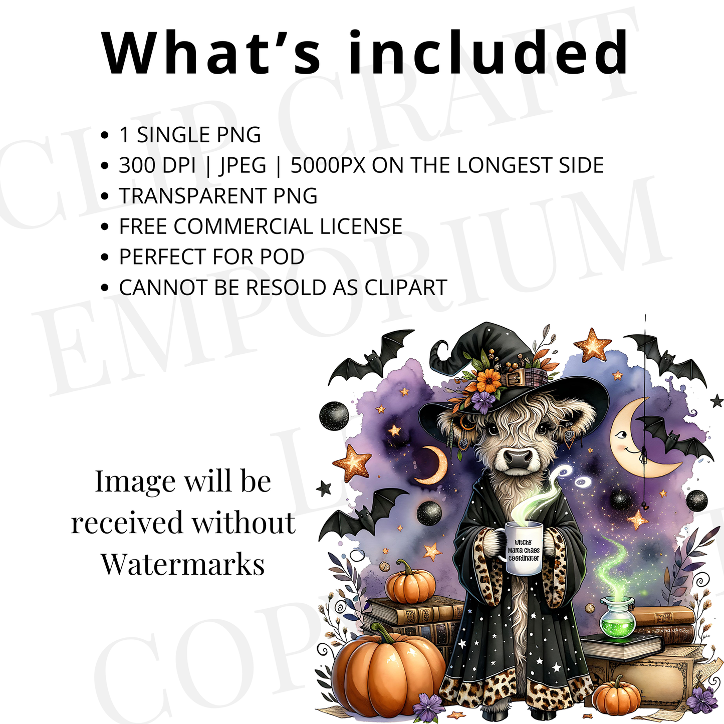 Witchy Mama Chaos Coordinator PNG – Funny Highland Cow Halloween Sublimation