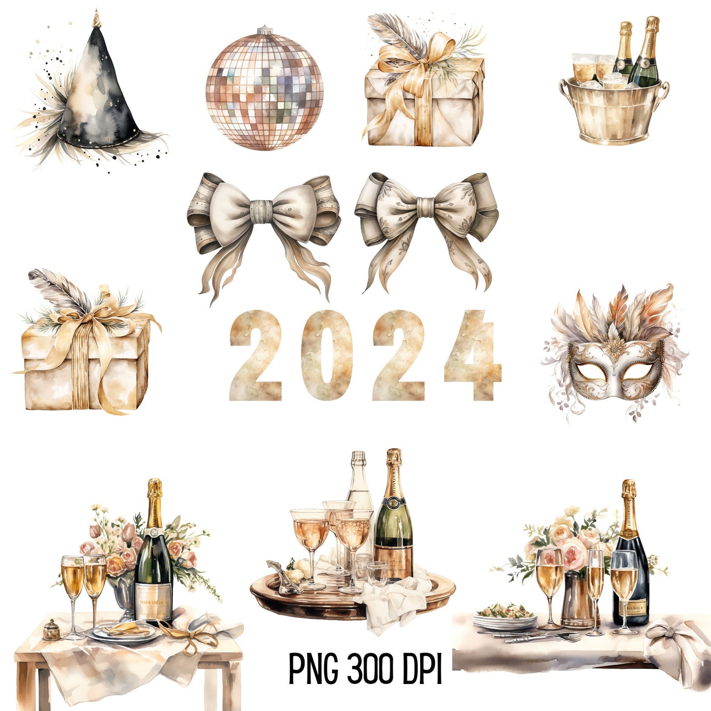 Watercolor Boho New Years Eve Clipart