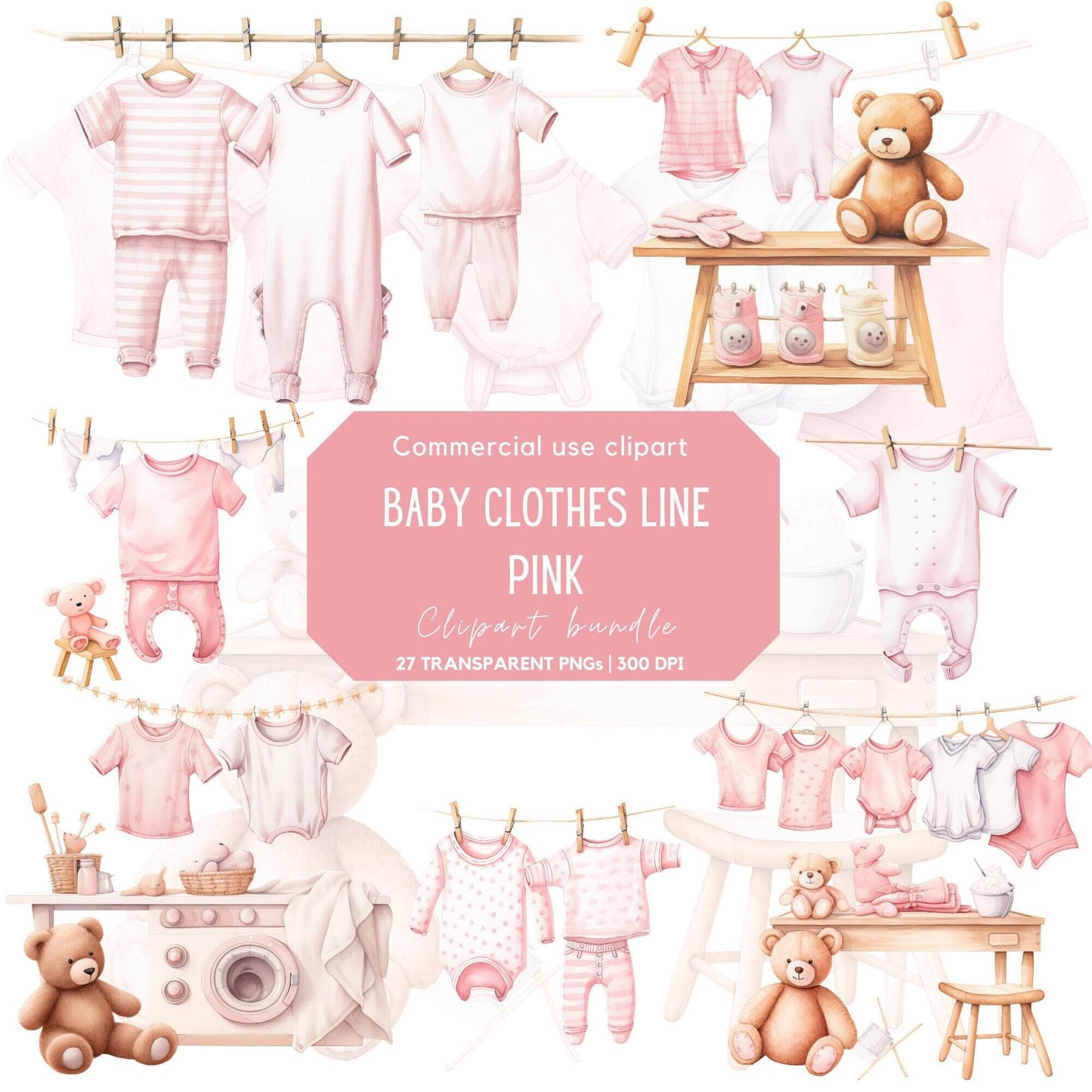 Watercolor Baby Clothes Line - Pink