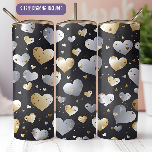 a couple of tumbles with hearts on them