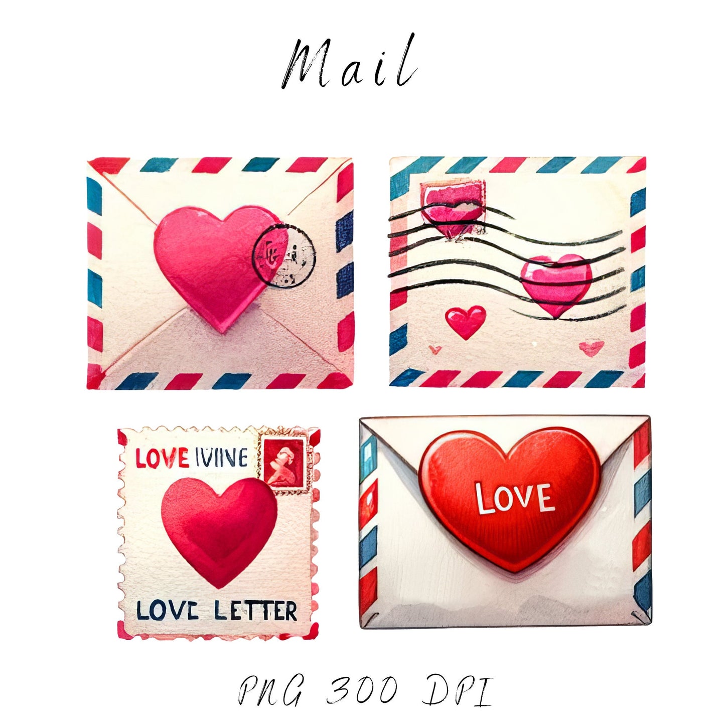 Valentines Retro Mail Clipart