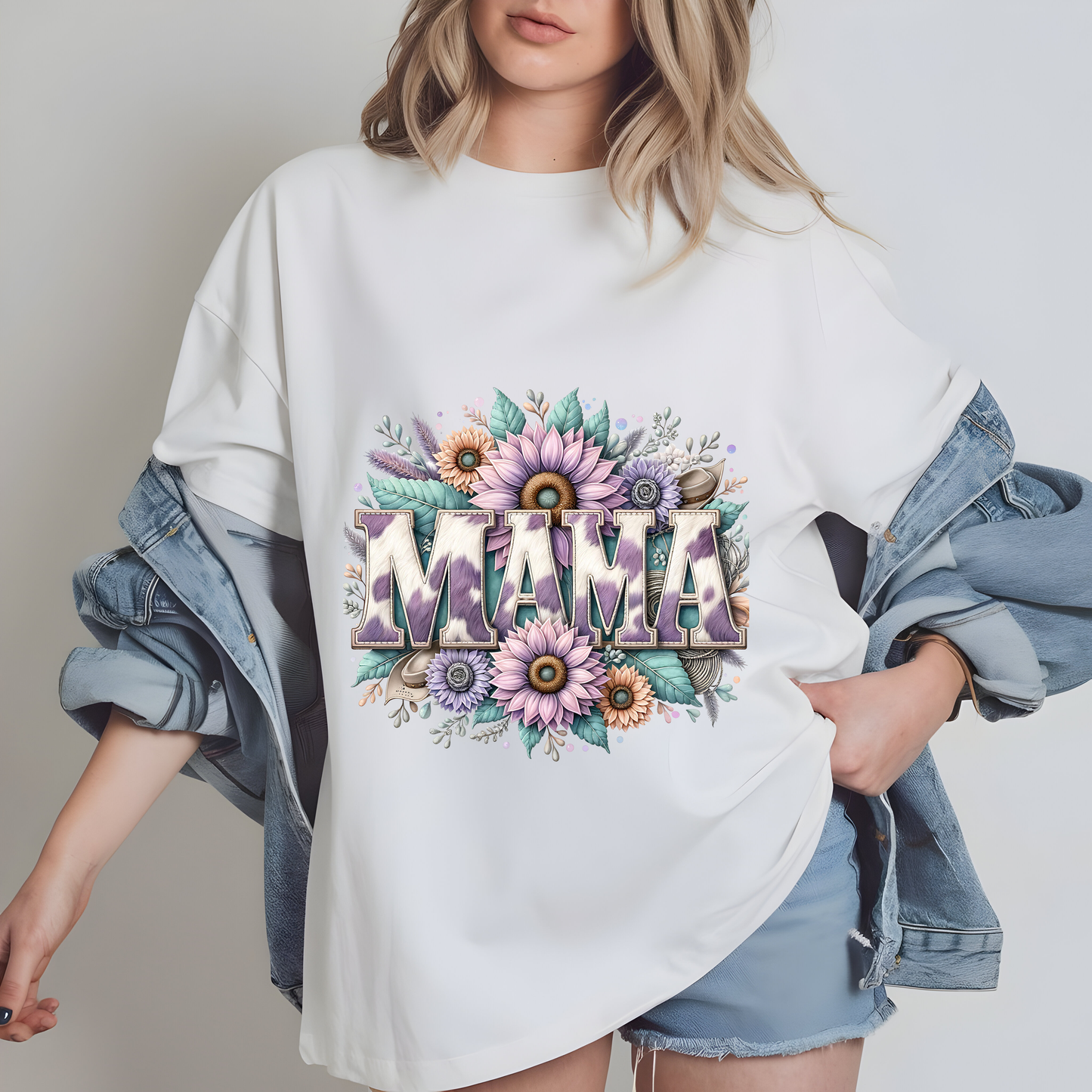 Mama Cowhide Sunflower PNG – Western Sublimation Design for Country Moms