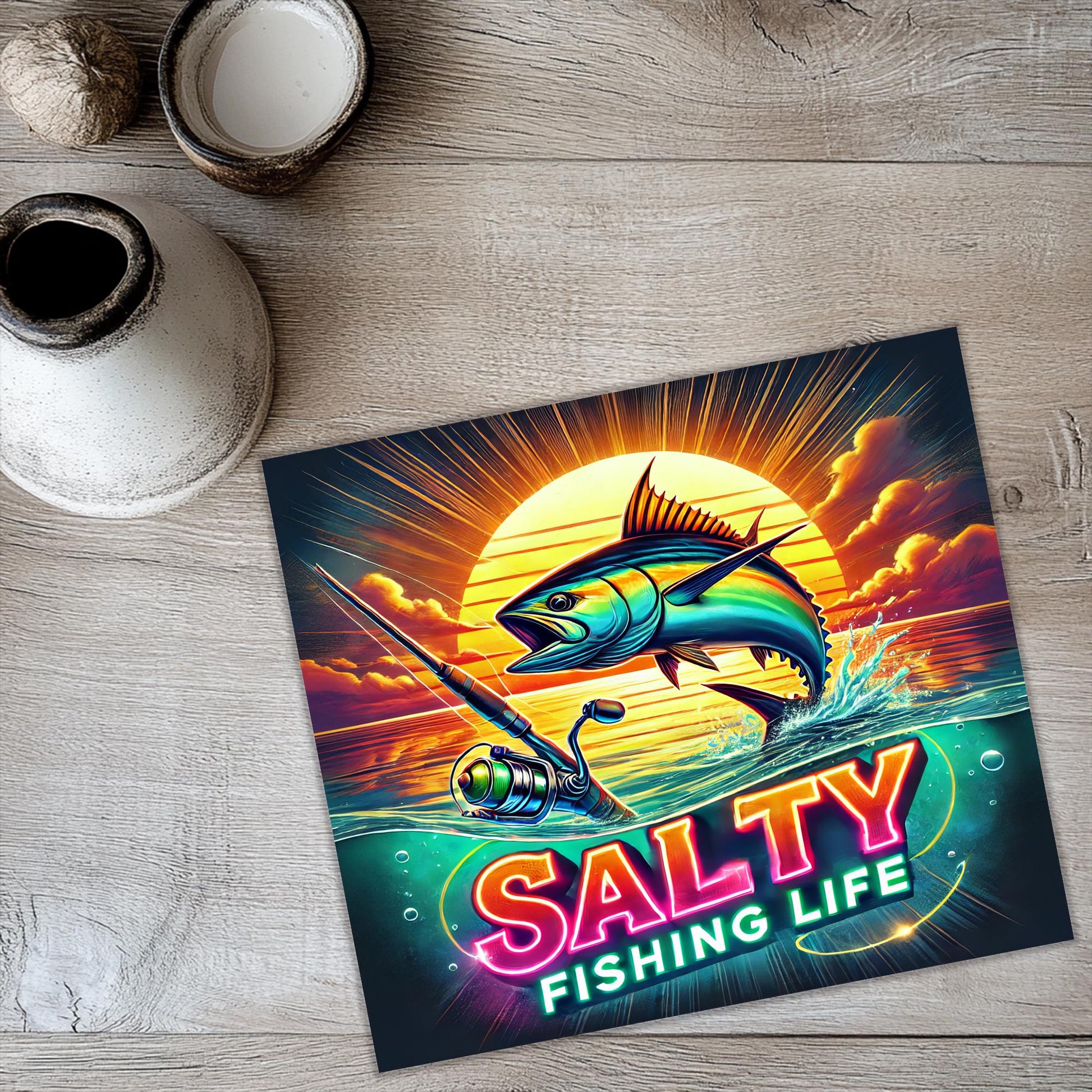 a poster of a fish jumping out of the water