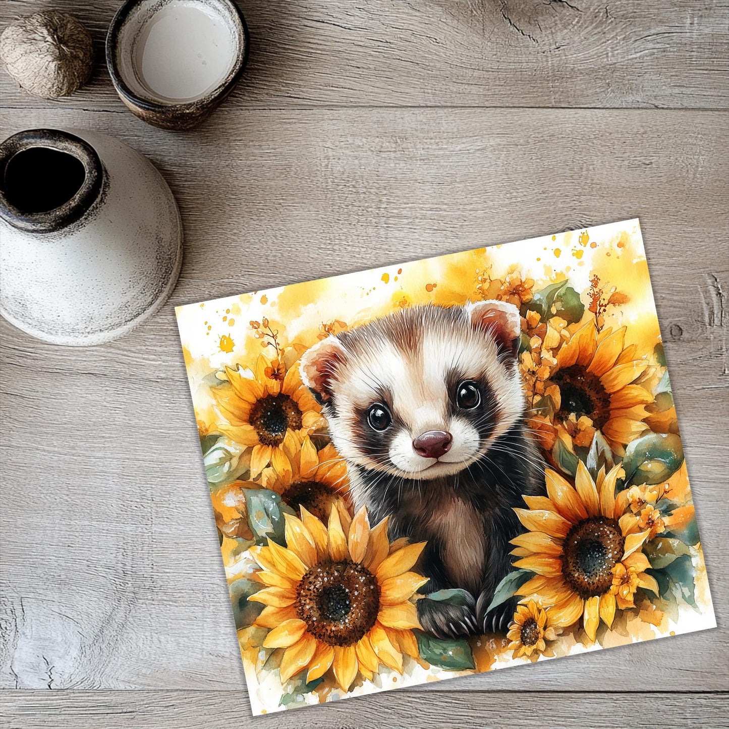 a picture of a small animal surrounded by sunflowers
