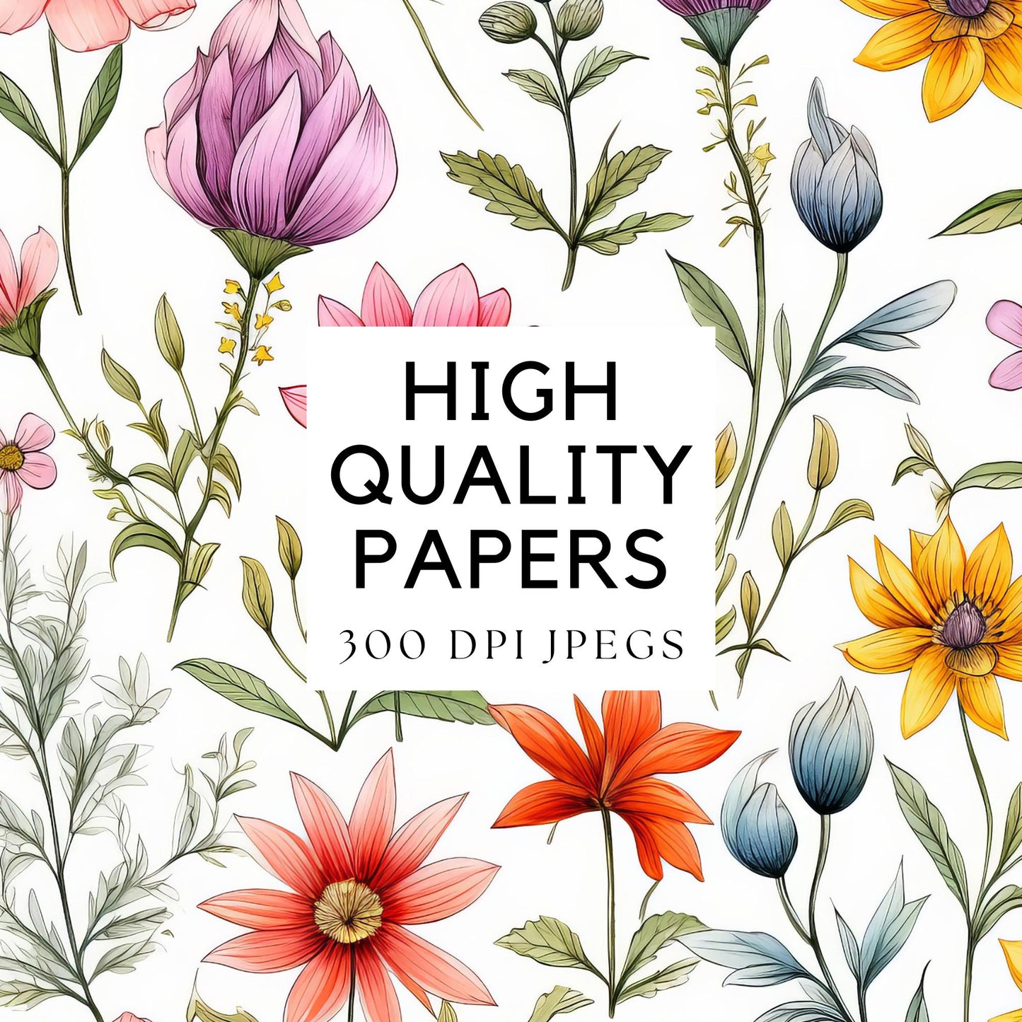 Papel digital de flores silvestres en acuarela