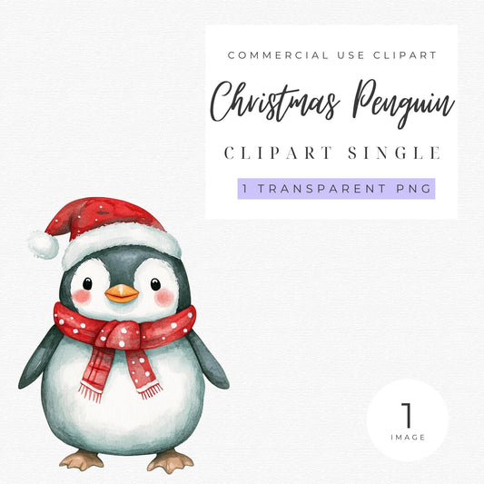 Watercolor Christmas Penguin Clipart
