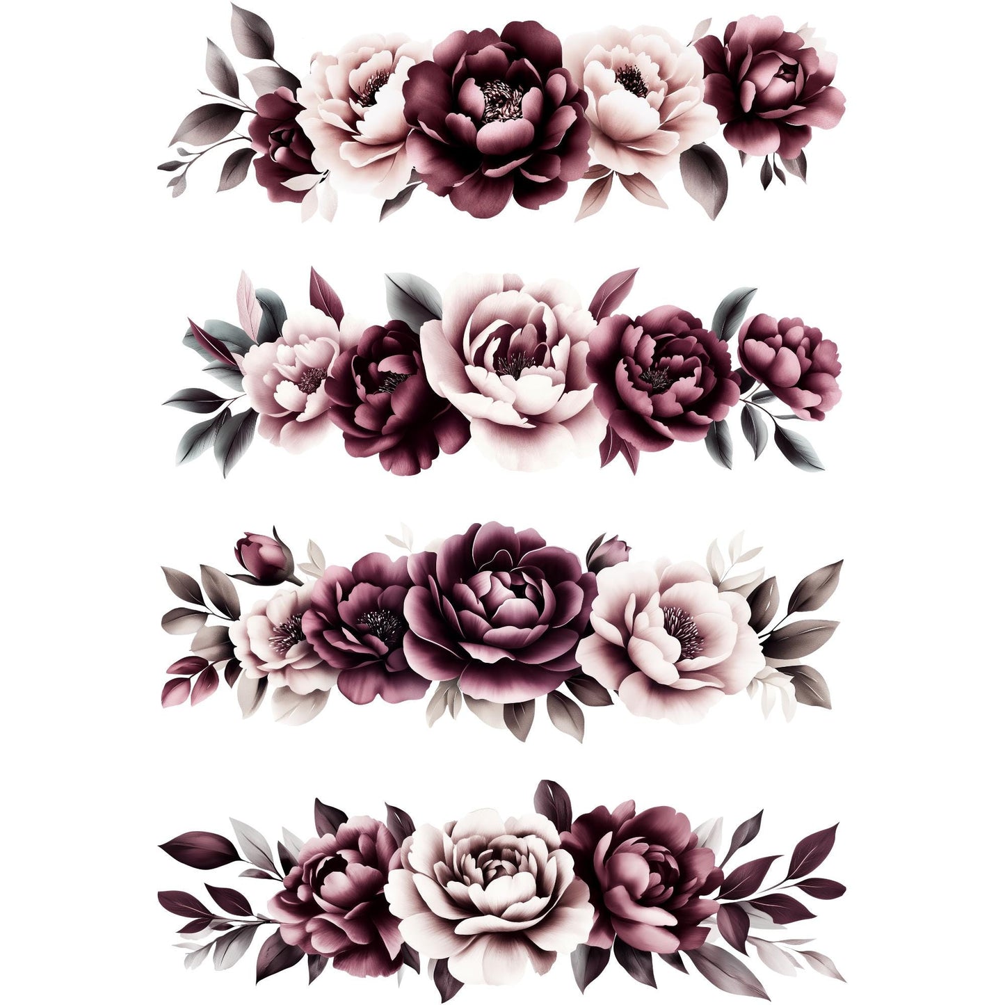 Clipart floral en acuarela de color rosa intenso