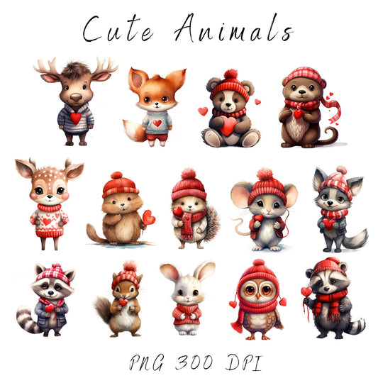 Valentines Woodland Animal Clipart
