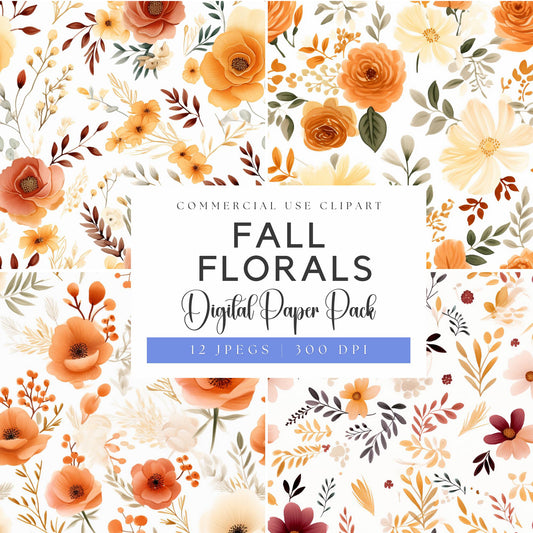 Watercolor Fall Floral Digital Papers