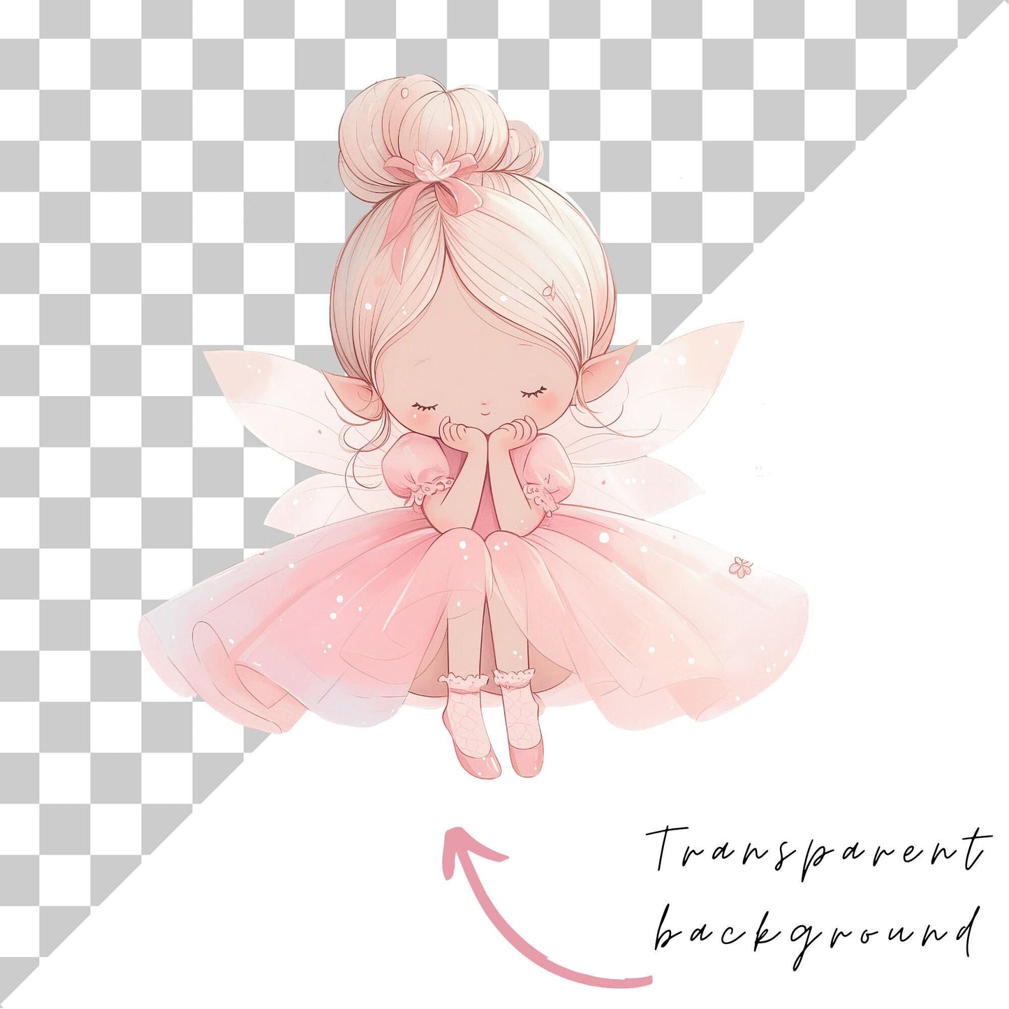 Watercolor Sleepy Fairy Garden Clipart