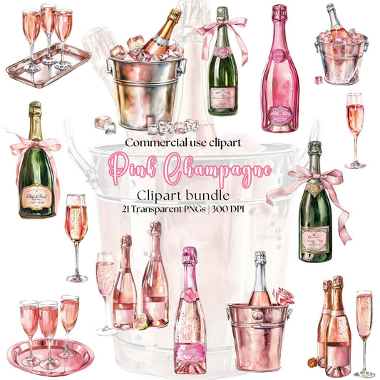 Watercolor Pink Champagne Clipart