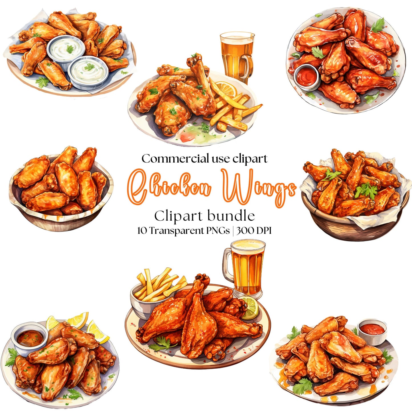 Watercolor Chicken Wings Clipart