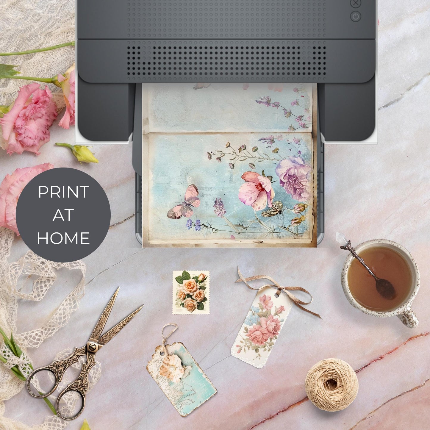 Páginas del diario basura con motivos florales de jardín pastel, vol. 3