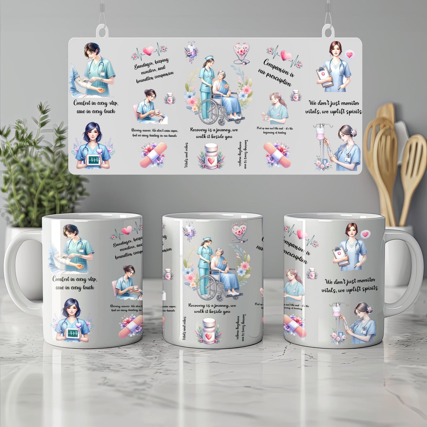 a couple of coffee mugs sitting on top of a counter