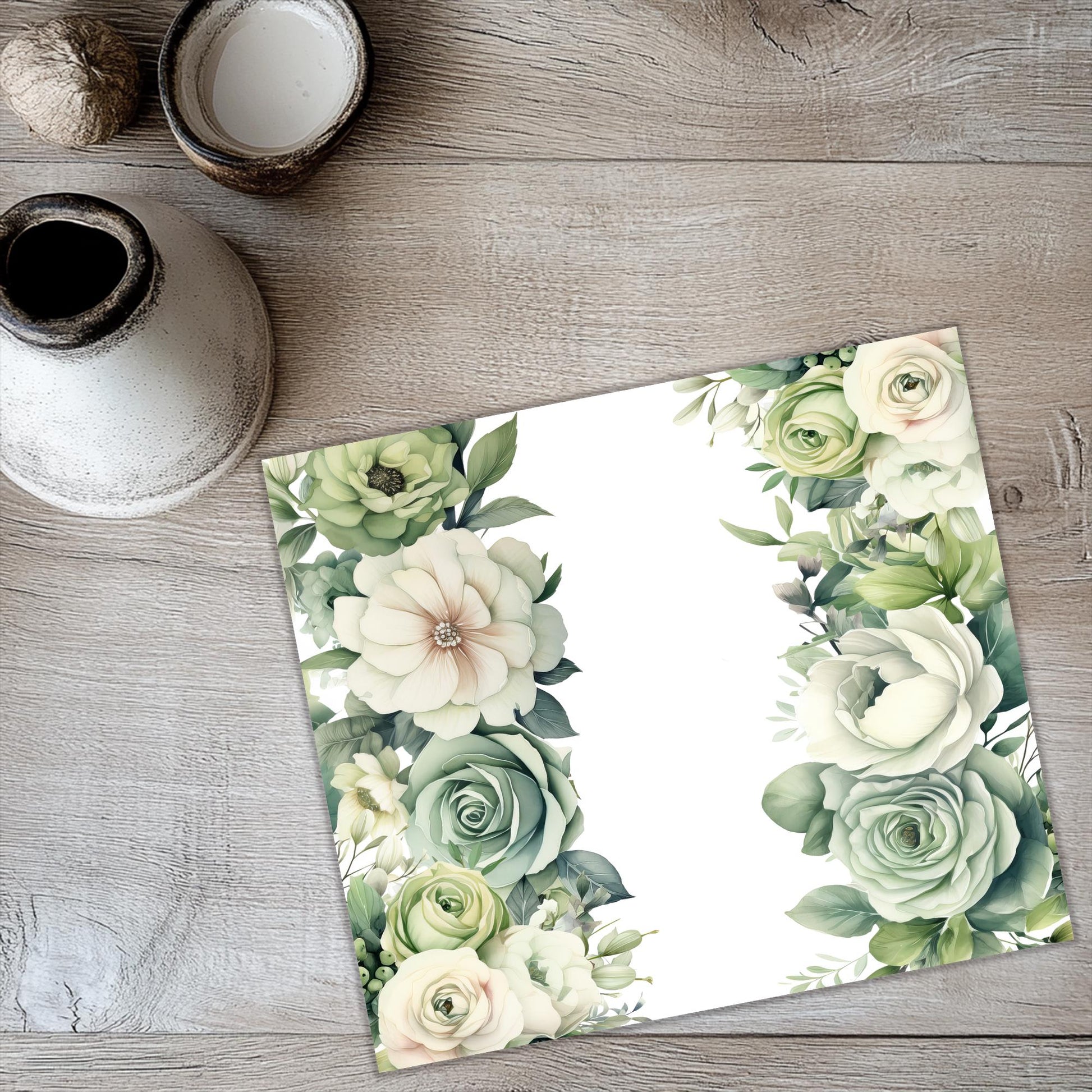 a place mat with flowers on a wooden table