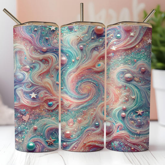 a set of three colorful vases sitting on top of a table