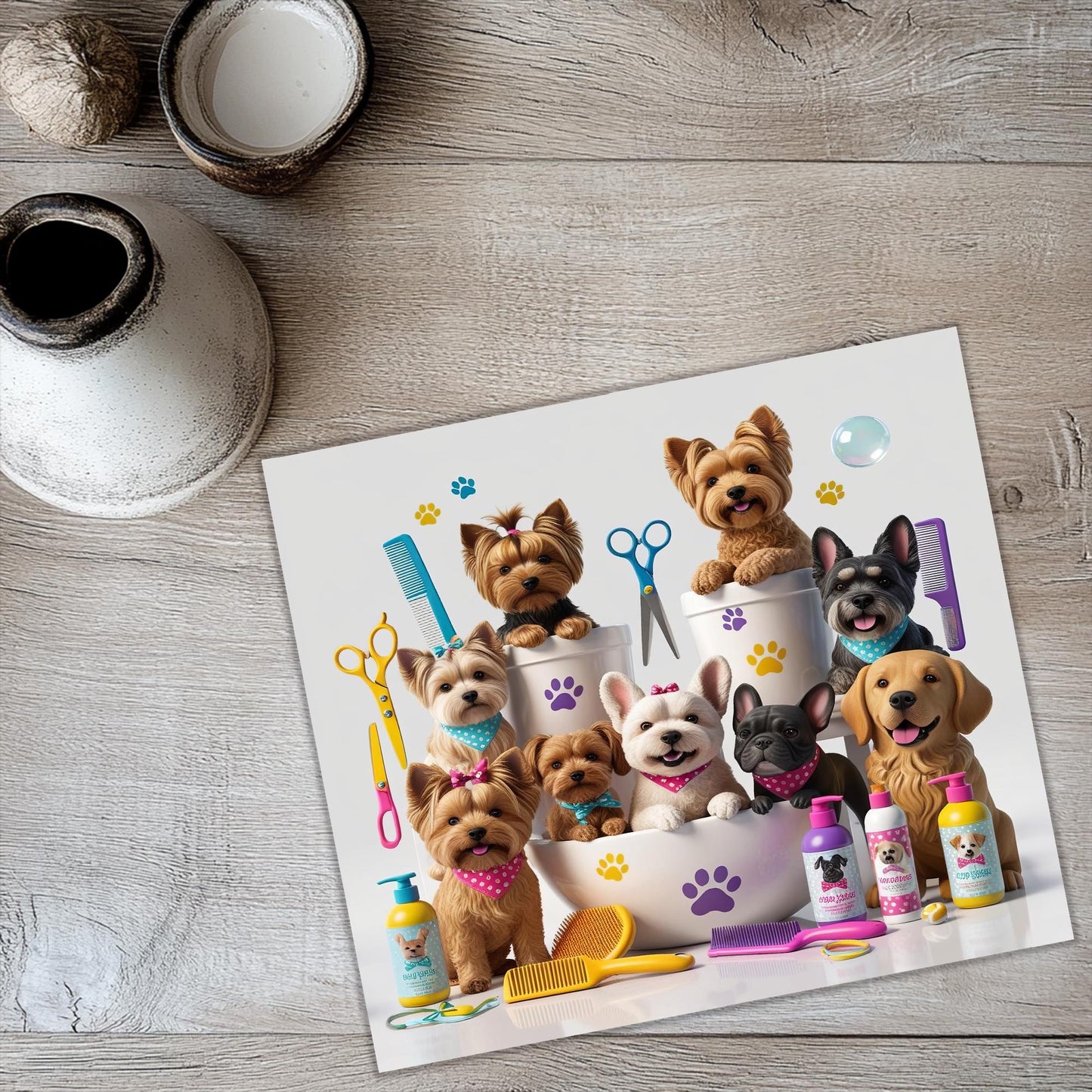 a picture of a group of dogs sitting in a bowl