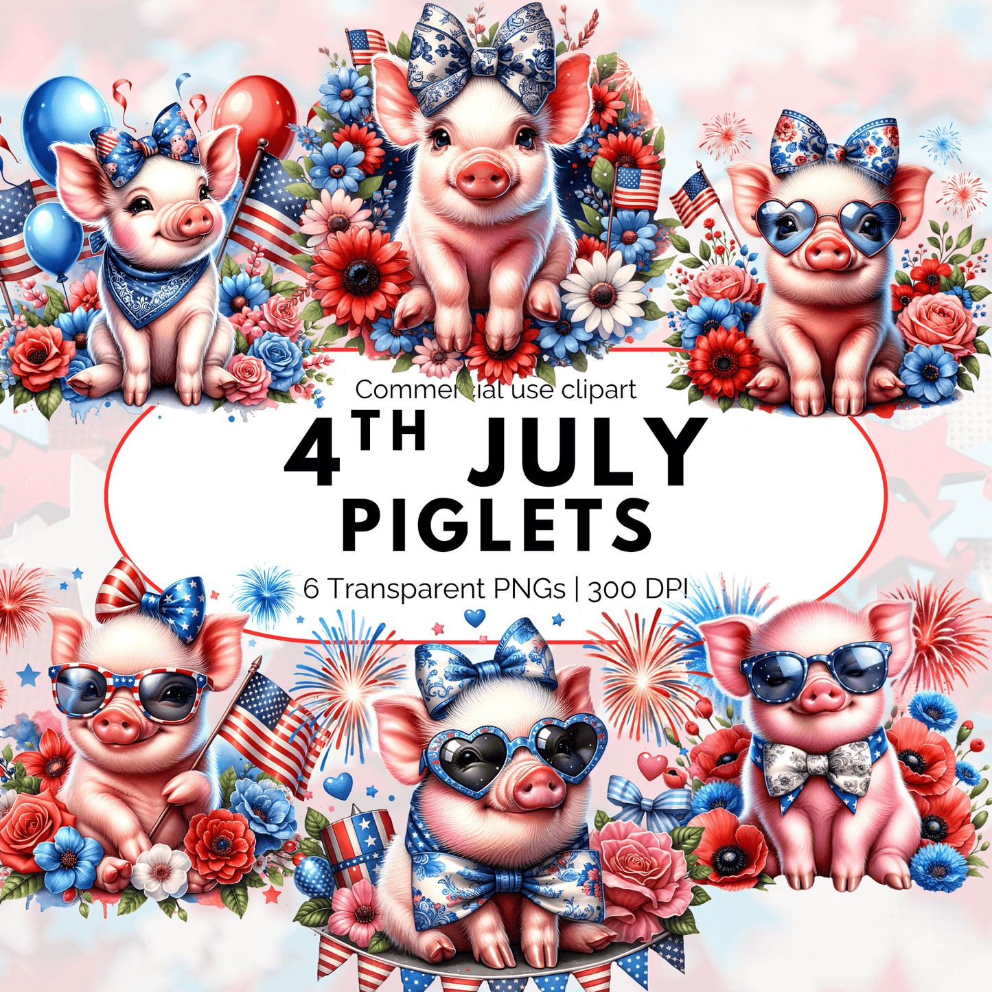 4th of July Coquette Baby Pig Clipart